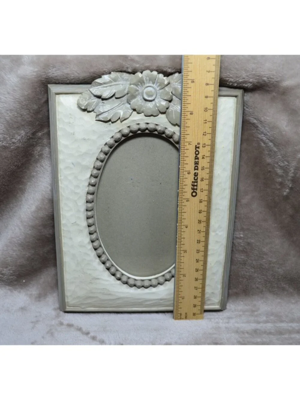 Photo Frame Picture French Country Distressed Faux Wood Floral Shabby Chic Oval